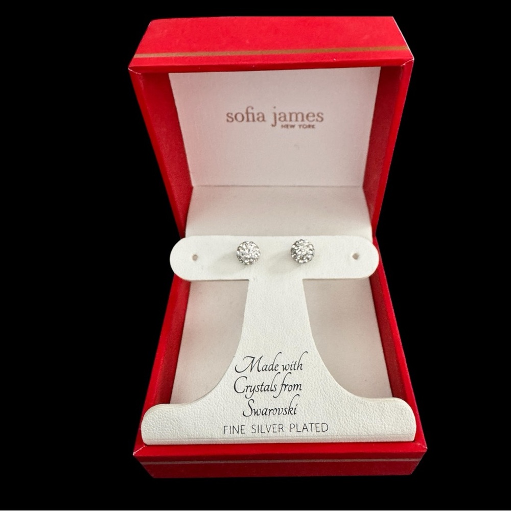 Sofia James New York fine silver plated Swarovski pierced posts NIB